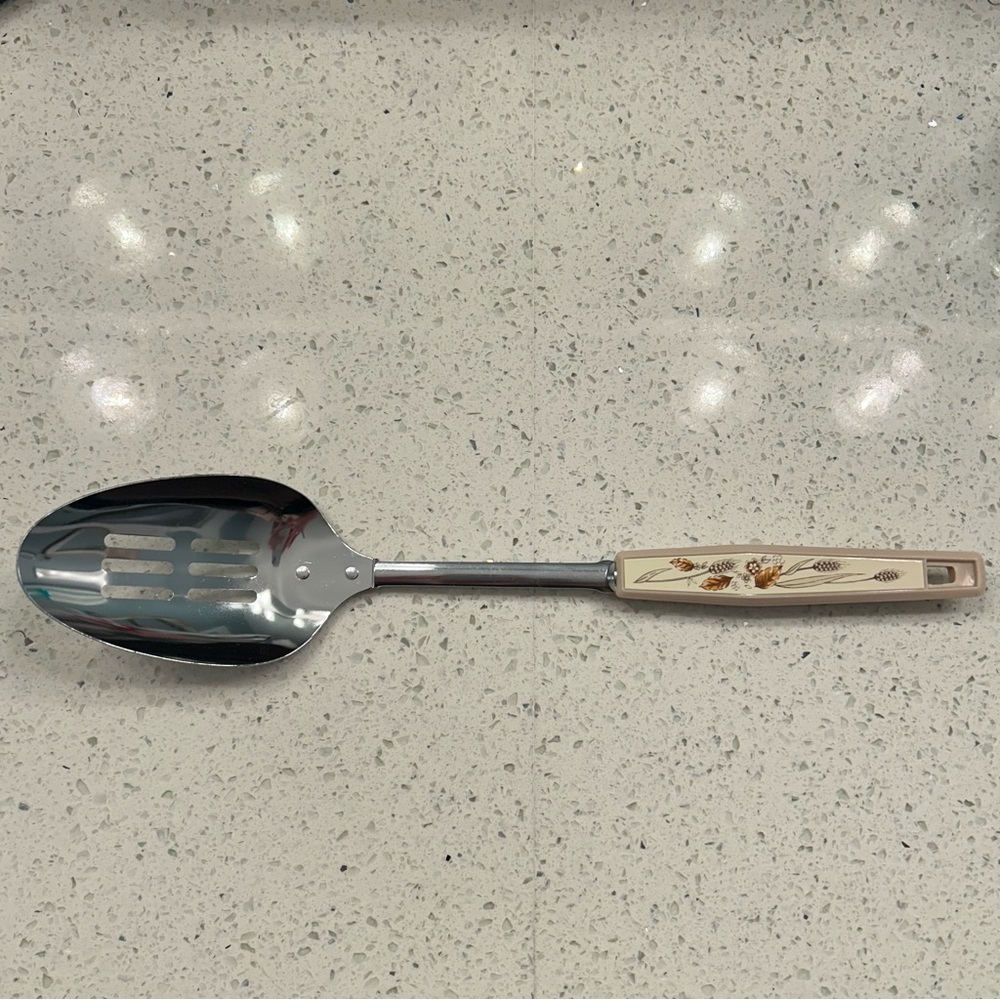 Vintage Ekco-Like Stainless Steel Slotted Serving Spoon - “Harvest Wheat” Handle